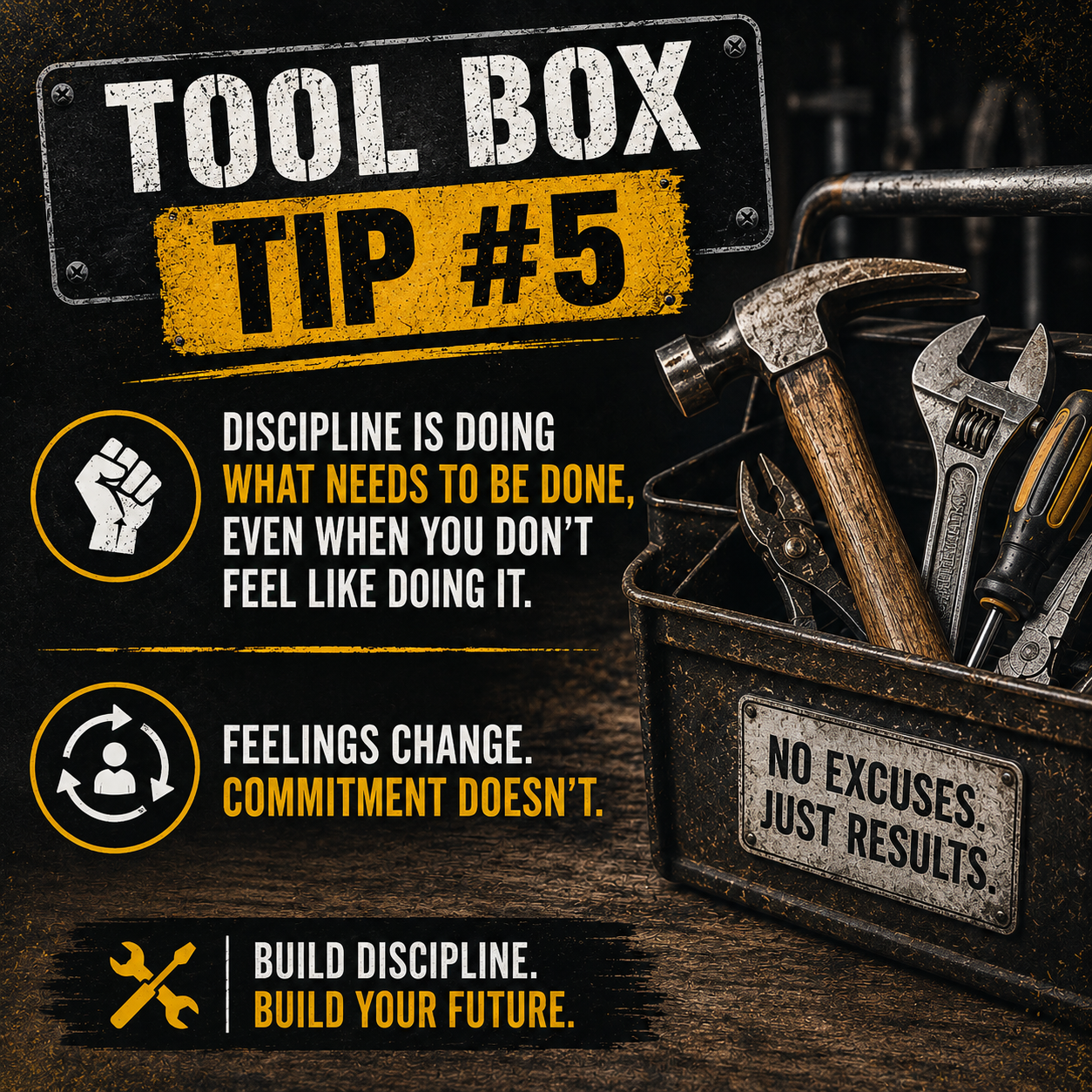 Tool Box Tip #5 — Discipline is doing what needs to be done, even when you don't feel like doing it.